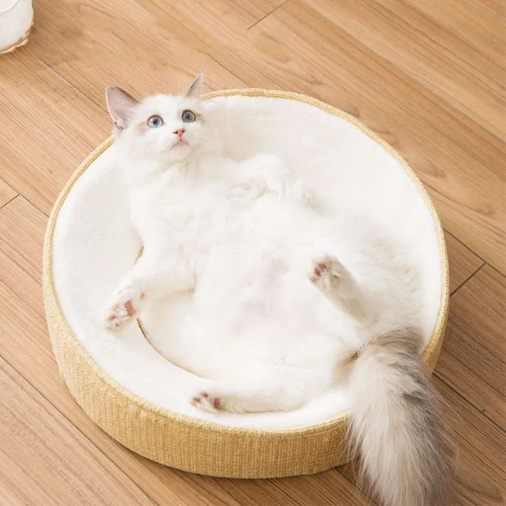 PAWS ASIA Factory Soft Chunky Cute Furcozy Round Memory Foam Cat Bed Mat