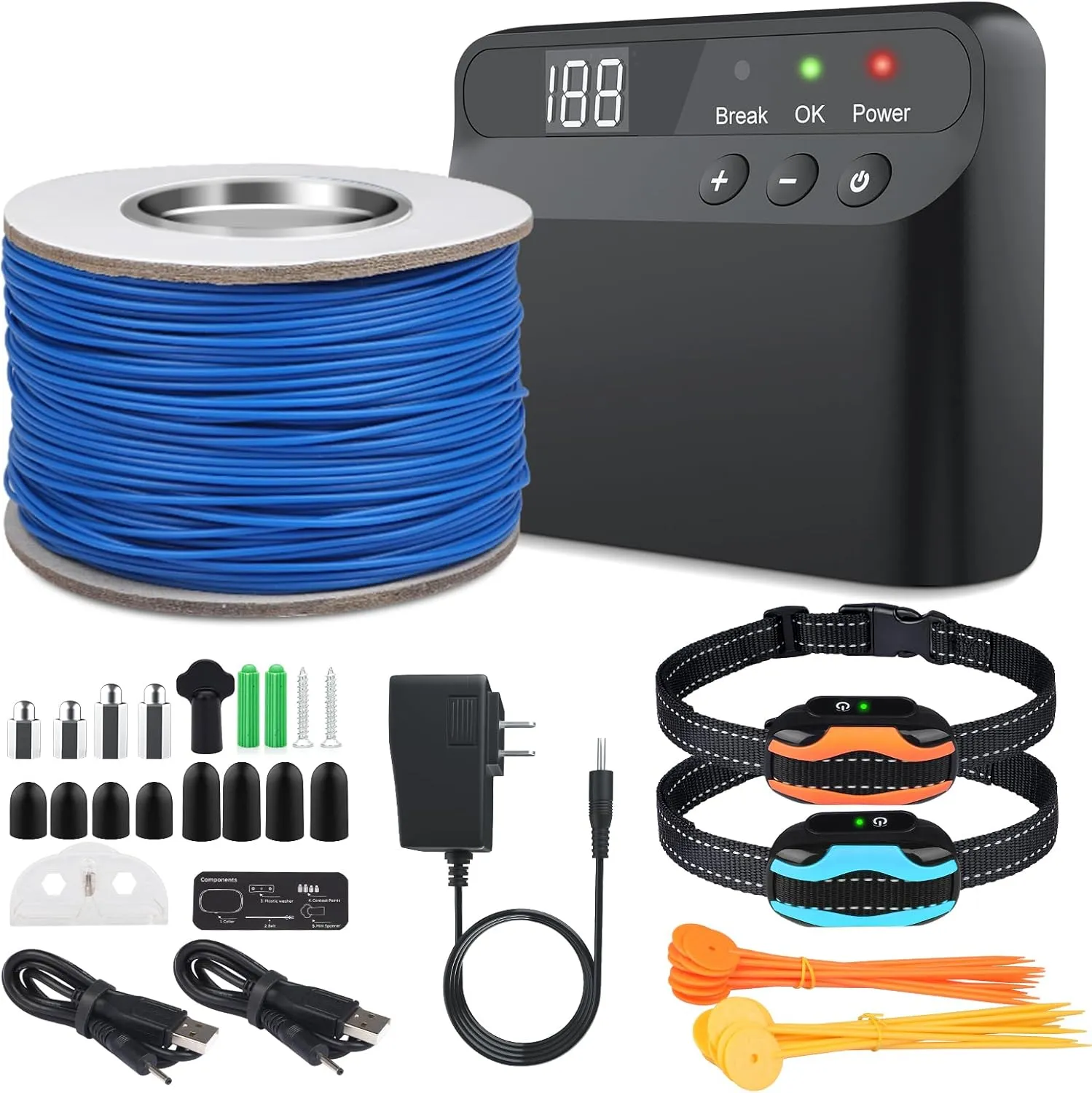 PcEoTllar Electric Fence for Dogs, Rechargeable Underground Dog Fence System, Pet Containment System, 2 Waterproof Training Collar Receivers, with 656Ft Underground/Aboveground Boundary Wire