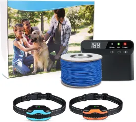 PcEoTllar Electric Fence for Dogs, Underground Dog Fence System, Rechargeable Upgraded Electric Dog Fence, 2 Waterproof Collar Receivers, with 656Ft Underground/Aboveground Boundary