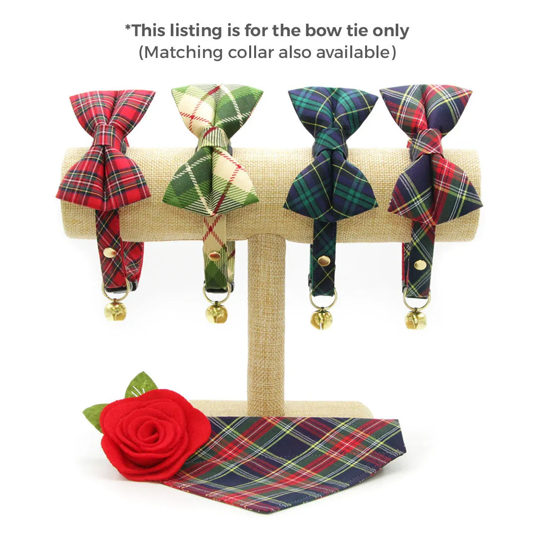 Pet Bow Tie - "Hearthside" - Classic Red Tartan Plaid - Fall / Christmas / Winter - Detachable Bowtie for Cats   Dogs