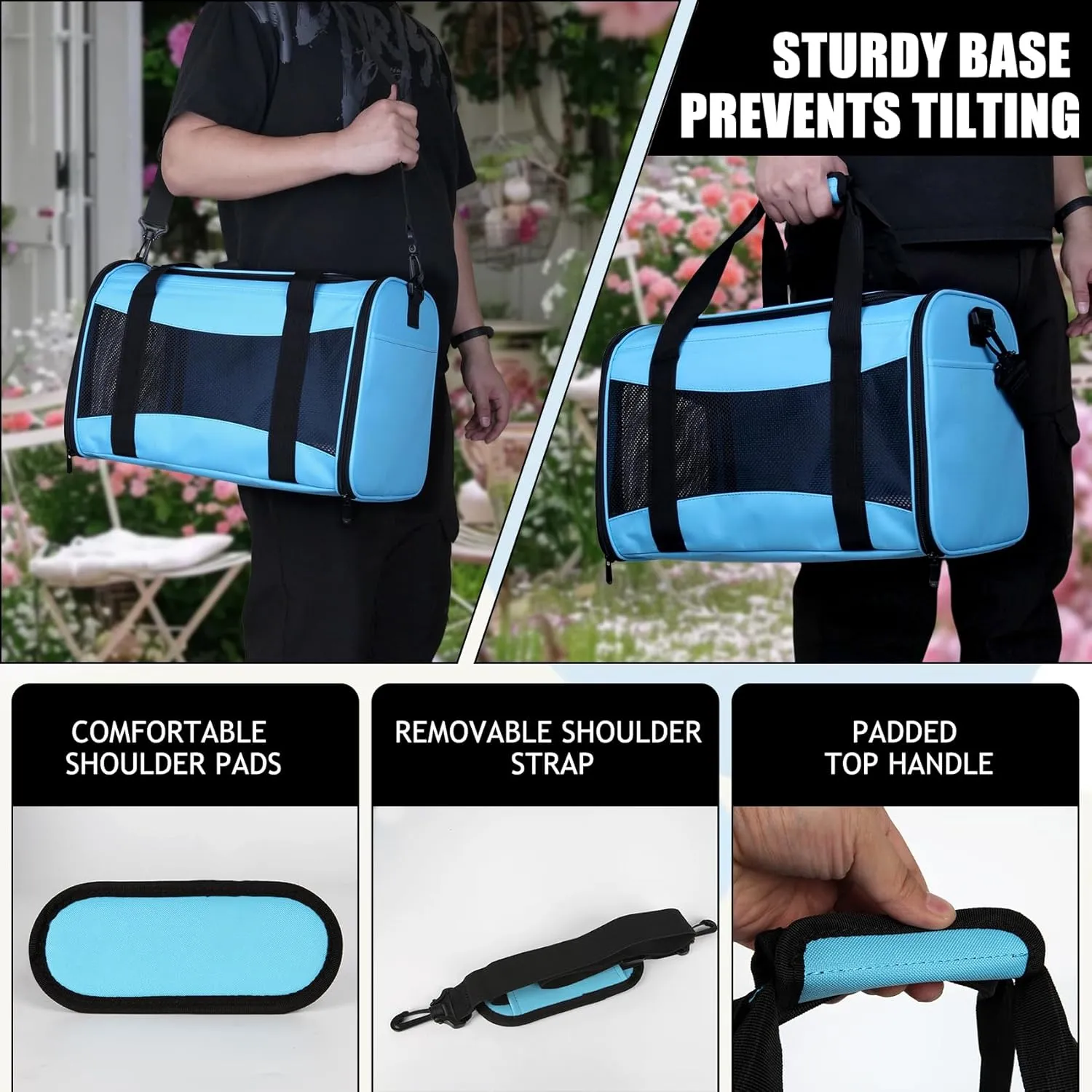 Pet Carriers Soft-Sided Airline Approved Carrier Bag for Small Cats Dogs (Medium,Blue)