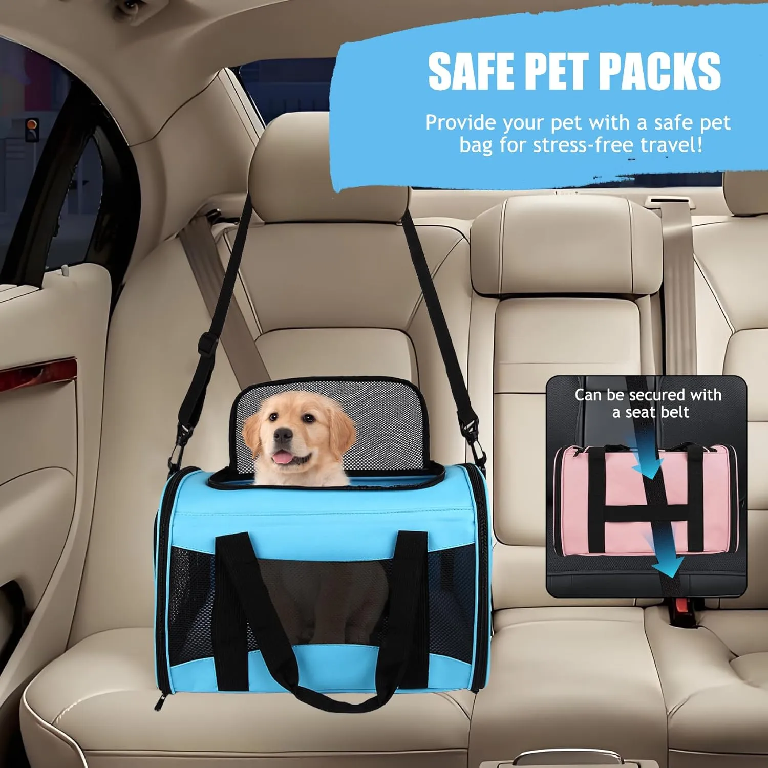 Pet Carriers Soft-Sided Airline Approved Carrier Bag for Small Cats Dogs (Medium,Blue)
