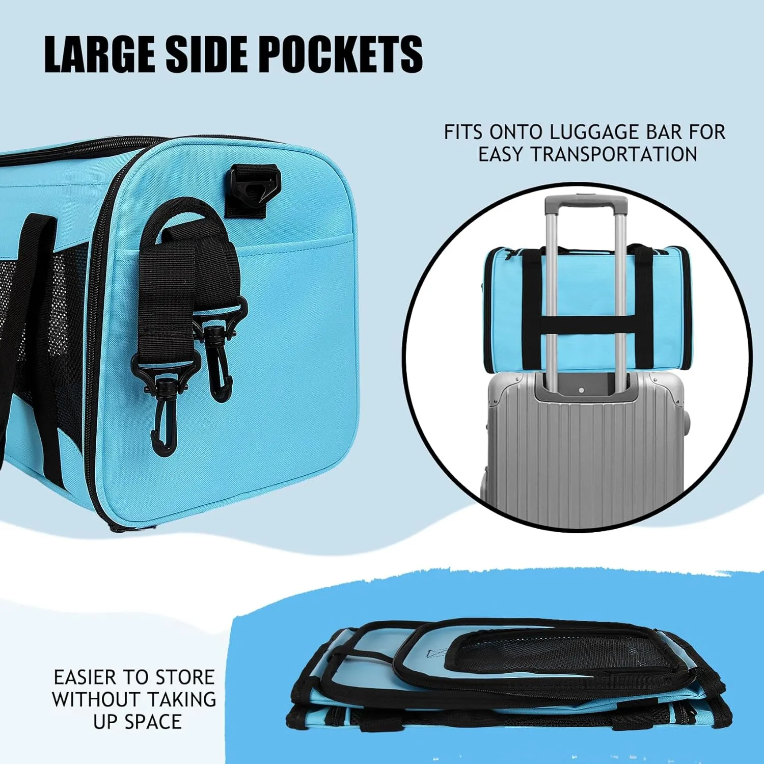 Pet Carriers Soft-Sided Airline Approved Carrier Bag for Small Cats Dogs (Medium,Blue)
