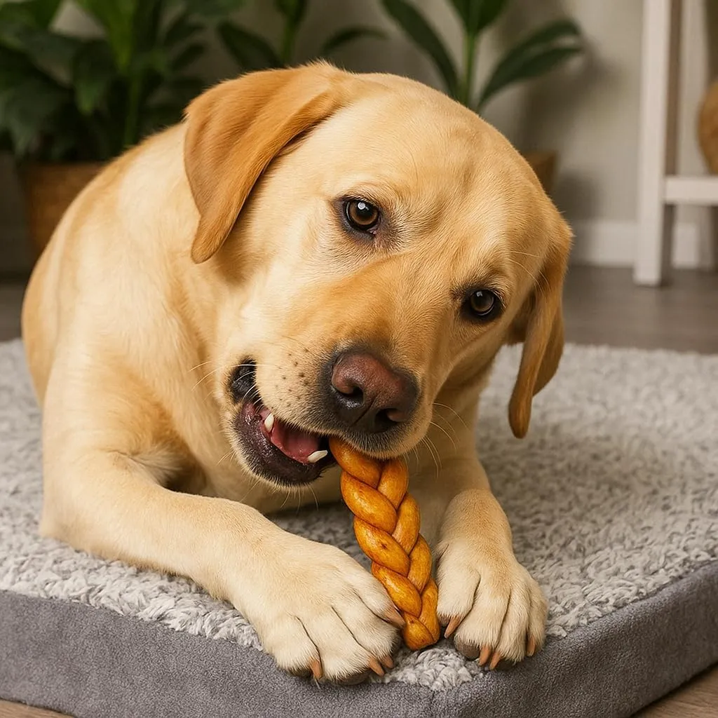 Pet Factory 100% Made in USA Beefhide 7" Braided Sticks Dog Chew Treats - Peanut Butter Flavor, 6 Count/1 Pack