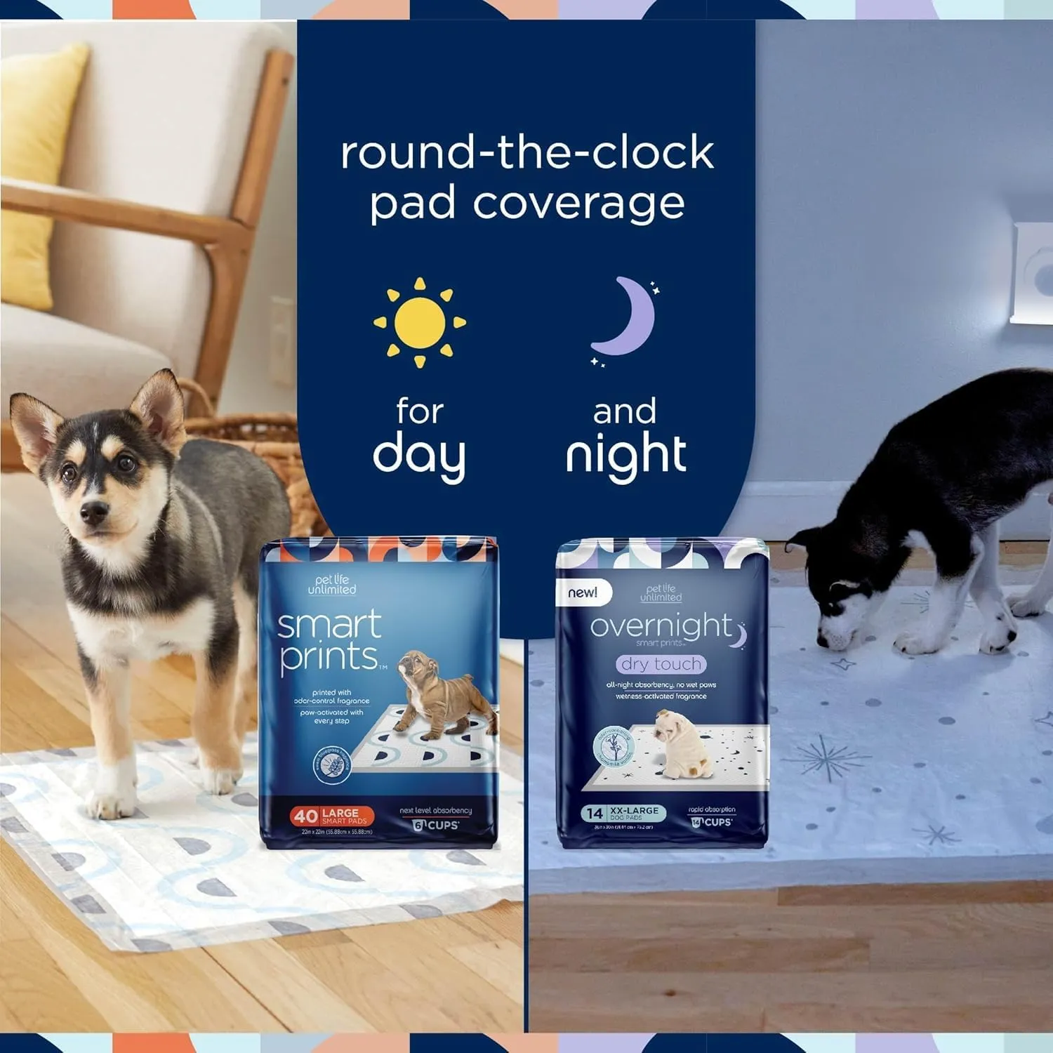 Pet Life Unlimited Smart Prints Extra Large Puppy Pads - Odor Controlling Dog Pee Pads with Wetness-Activated Scent - USA Made - 30" x 36" - 60 Count (XXL)