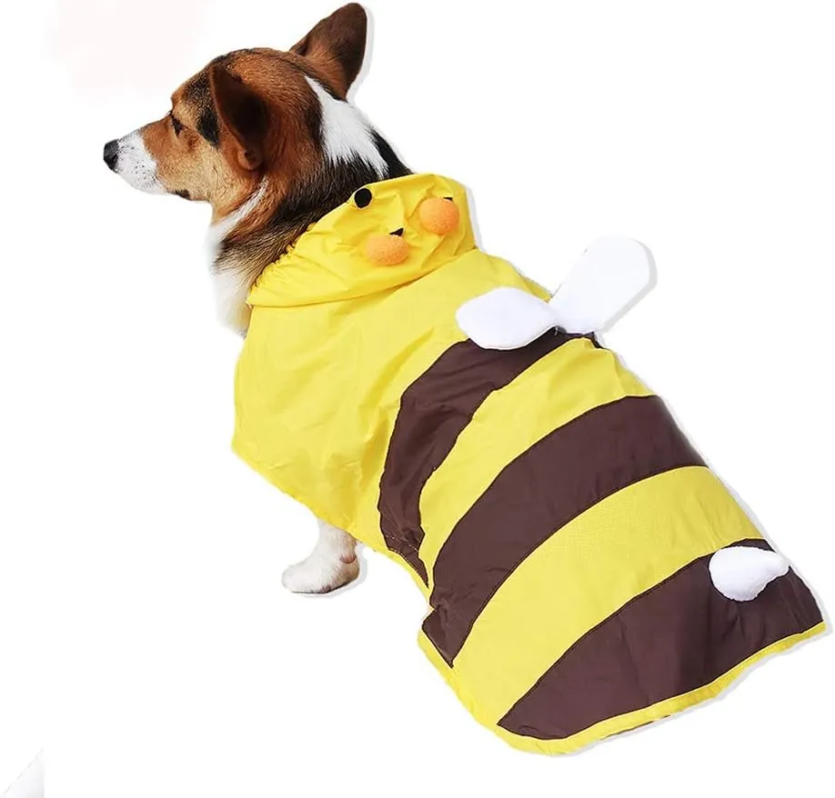 Pet Raincoat, Dog Waterproof Hoodies Rain Jacket Bee Lightweight Rain Coat for Corgi Tidy and Small Medium Dog (S)