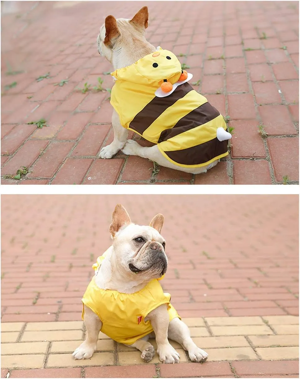 Pet Raincoat, Dog Waterproof Hoodies Rain Jacket Bee Lightweight Rain Coat for Corgi Tidy and Small Medium Dog (S)