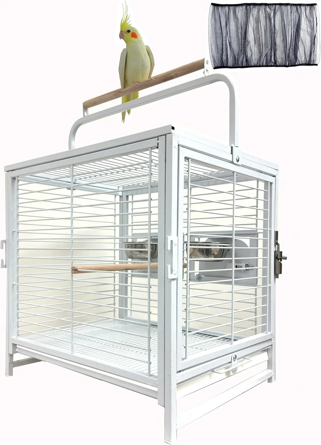 Portable and Durable Heavy Duty Travel Vet Bird Parrot Carrier Play Stand Perch Cage Stainless Feeding Bowl Natrual Wooden Perch Stand with Handle and Accessories