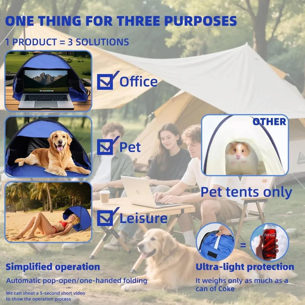 Portable Mini Beach Tent Instant, Pop Up Canopy for Pets,Cat and Dog Outdoor Waterproof Tent House, Laptops & Outdoor Shade(Yellow)