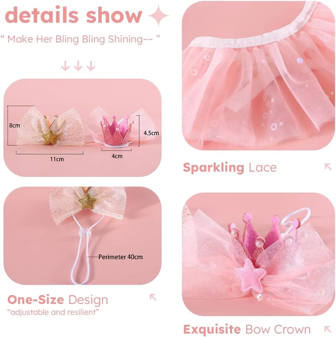 Princess Dog Crown Hat Scarf Set, Dog Birthday Hat Dress Outfit with Flower Leglet, Wedding Party Supplies for Girl Cats and Small Mini Dogs, Girl Wedding Dress (Gold)