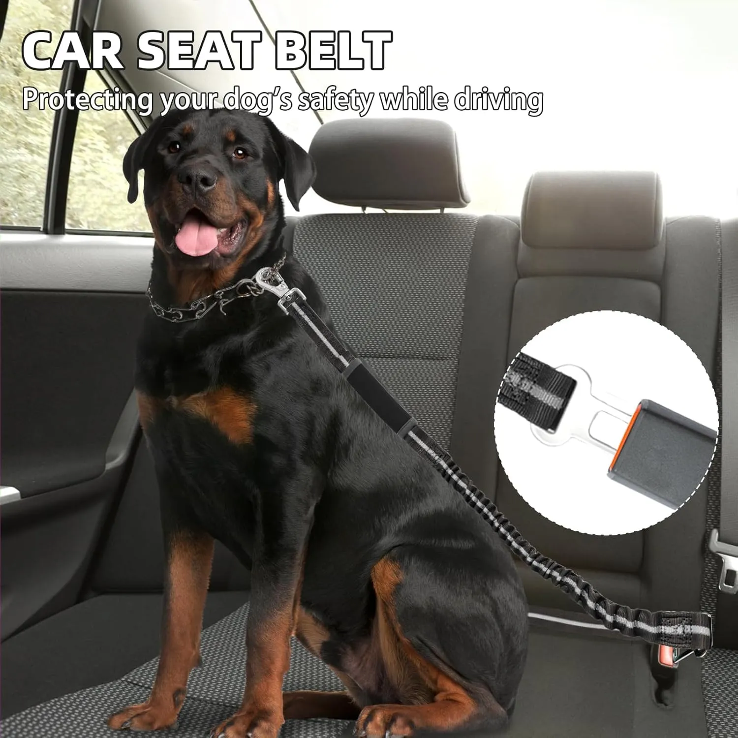 PUPTECK Heavy Duty Bungee Leash for Medium Large Dogs, No Pull Tactical Dog Leash with Double Handles for Training, Reflective with Car Seatbelt and Quick Release Buckle, Black