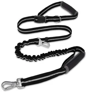 PUPTECK Heavy Duty Bungee Leash for Medium Large Dogs, No Pull Tactical Dog Leash with Double Handles for Training, Reflective with Car Seatbelt and Quick Release Buckle, Black