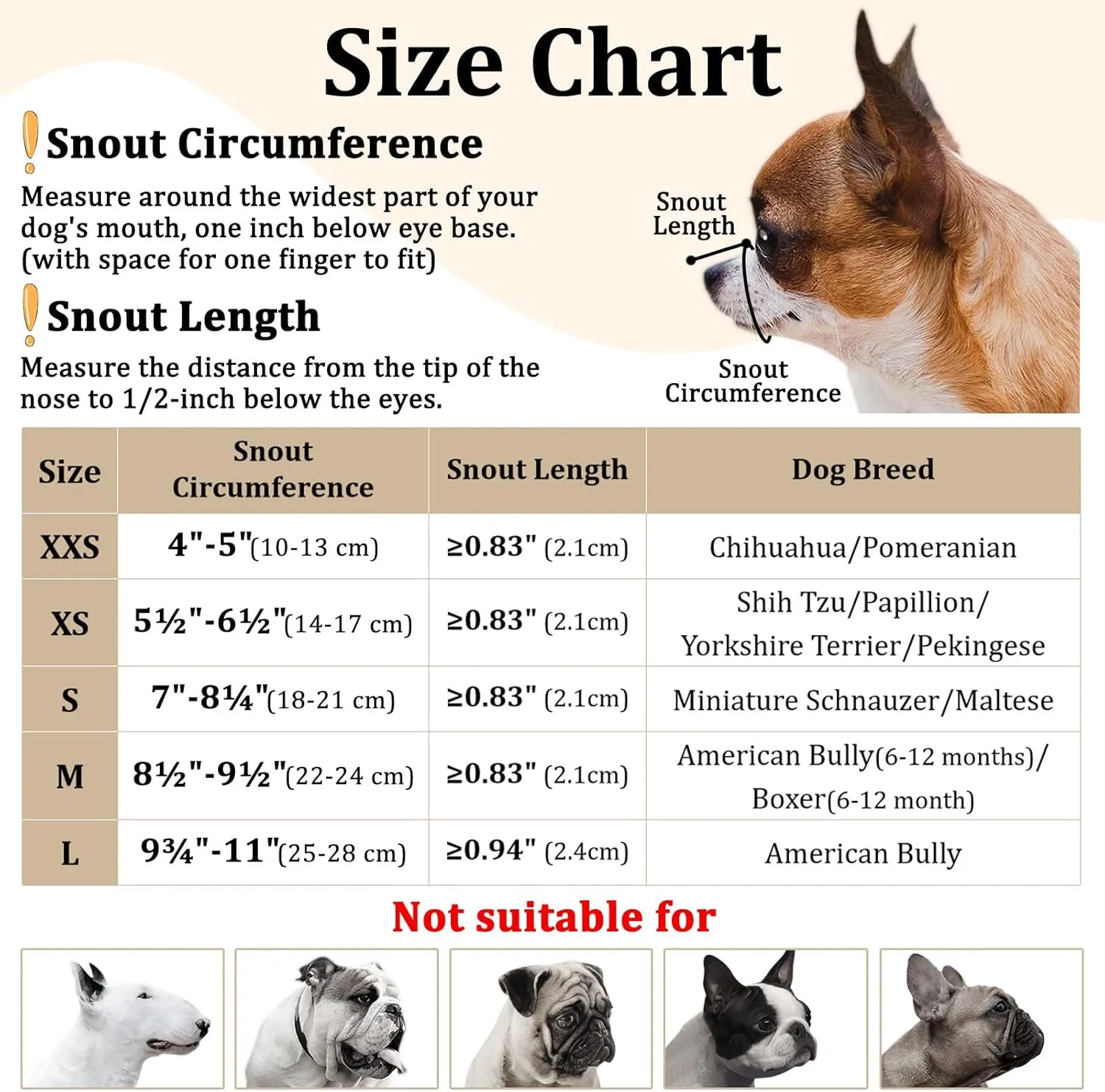 Short Snout Dog Muzzle, Small Muzzle for Chihuahua Shih Tzu American Bully Boxer Puppy, Soft Fabric Muzzles for Grooming Vet Visits, Prevent Biting Chewing Fighting