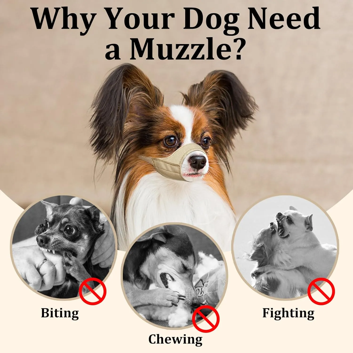 Short Snout Dog Muzzle, Small Muzzle for Chihuahua Shih Tzu American Bully Boxer Puppy, Soft Fabric Muzzles for Grooming Vet Visits, Prevent Biting Chewing Fighting