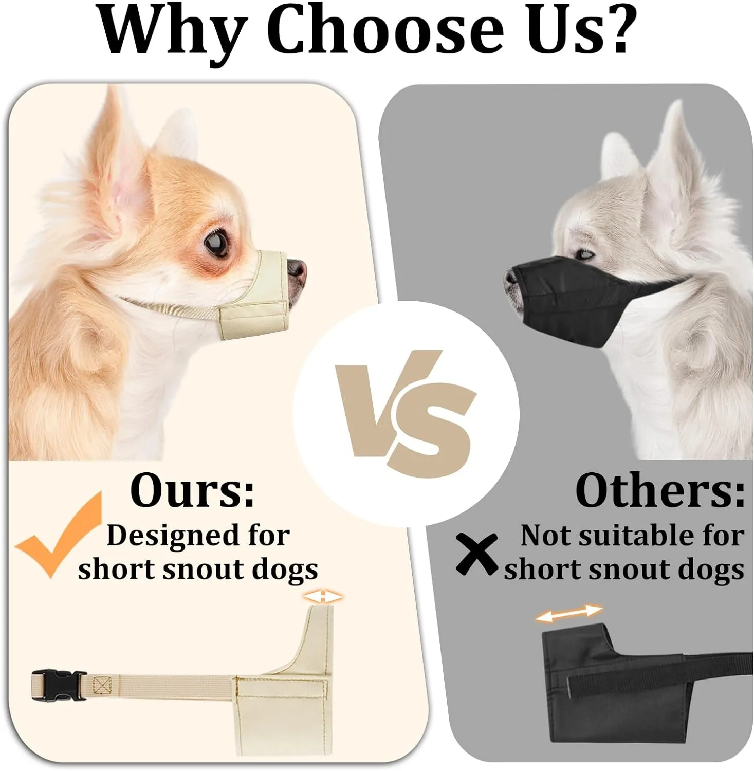 Short Snout Dog Muzzle, Small Muzzle for Chihuahua Shih Tzu American Bully Boxer Puppy, Soft Fabric Muzzles for Grooming Vet Visits, Prevent Biting Chewing Fighting