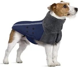 SlowTon Winter Dog Coat, Warm Polar Fleece Lining Doggie Outdoor Jacket with Turtleneck Scarf Reflective Stripe Adjustable Waterproof Windproof Puppy Vest Soft Pet Outfits (Medium, Dark Blue)