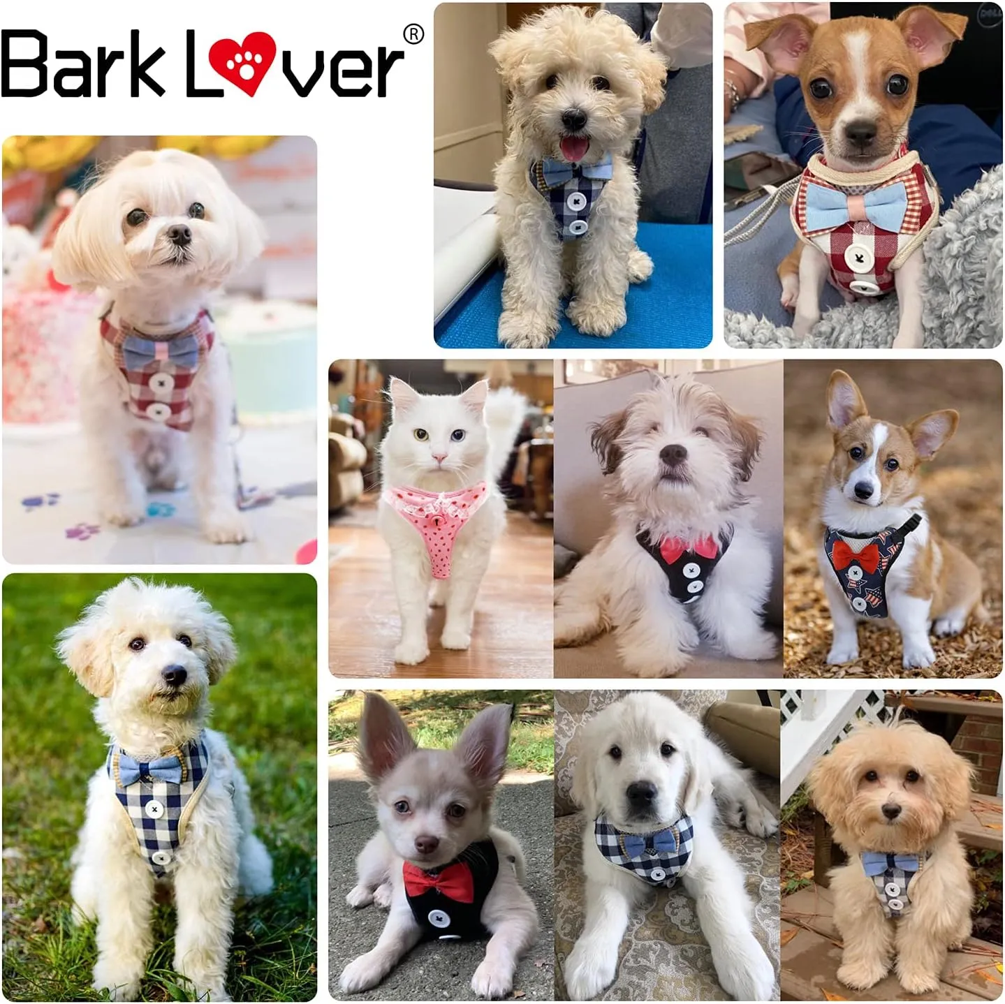 Small Puppy Harness with Bowtie, Adjustable Dog Vest Mesh Tuxedo Harness for Small Dog Kitten, Perfect for Party Wedding Holiday(S, US Flag)