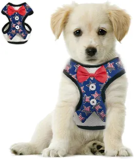 Small Puppy Harness with Bowtie, Adjustable Dog Vest Mesh Tuxedo Harness for Small Dog Kitten, Perfect for Party Wedding Holiday(S, US Flag)