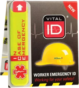 SmartSign (Pack of 5) 0.5 x 2.75 inch in Case of Emergency Worker ID Hard Hat Reflective Sticker, 30 mil Non-Conductive Vinyl with Acrylic Adhesive, Fluorescent Lime-Yellow & Red, Made in USA