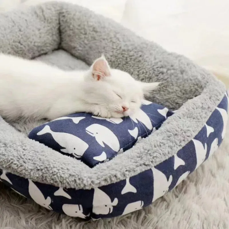 Soft Pet Bed - Cat and Dog Bed with Pillow, Winter Warm Comfortable Sleeping Mat, Plush Cat Mat, Cat House for Cats and Dogs