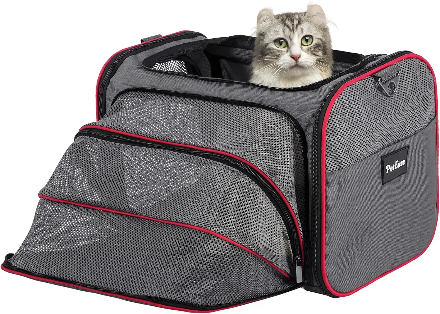 Soft-Sided Airline Approved Cat Carrier for Small Cats & Puppies up to 15lbs - Expandable Pet Travel Bag with Ventilation, Side Pockets & Double-Sided Mat