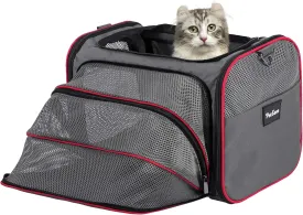 Soft-Sided Airline Approved Cat Carrier for Small Cats & Puppies up to 15lbs - Expandable Pet Travel Bag with Ventilation, Side Pockets & Double-Sided Mat