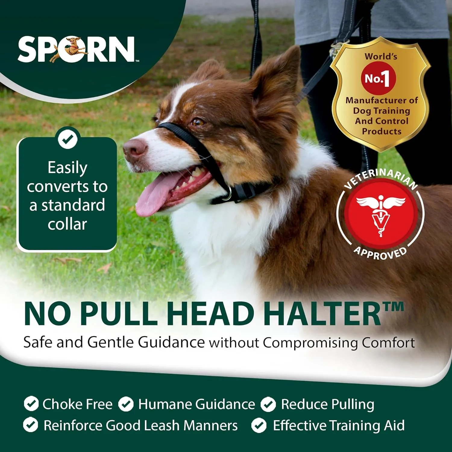 Sporn Medium Dog Head Halter, Black No Pull Harness for Dogs with Thick Padded Nylon to Stop Pulling Instantly, Head Halter Dog No Pull Harness Provides to All Dogs (Large)