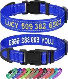 Taglory Personalized Dog Collars, Embroidered Reflective Collar with Name and Phone Number, Adjustable, Nylon Material, for Medium Dogs, Navy Blue