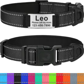 Taglory Personalized Dog Collars for Small Dogs, Custom Reflective Collar with Name Plate, Padded Pet ID Tags with Engraved Slide, Black