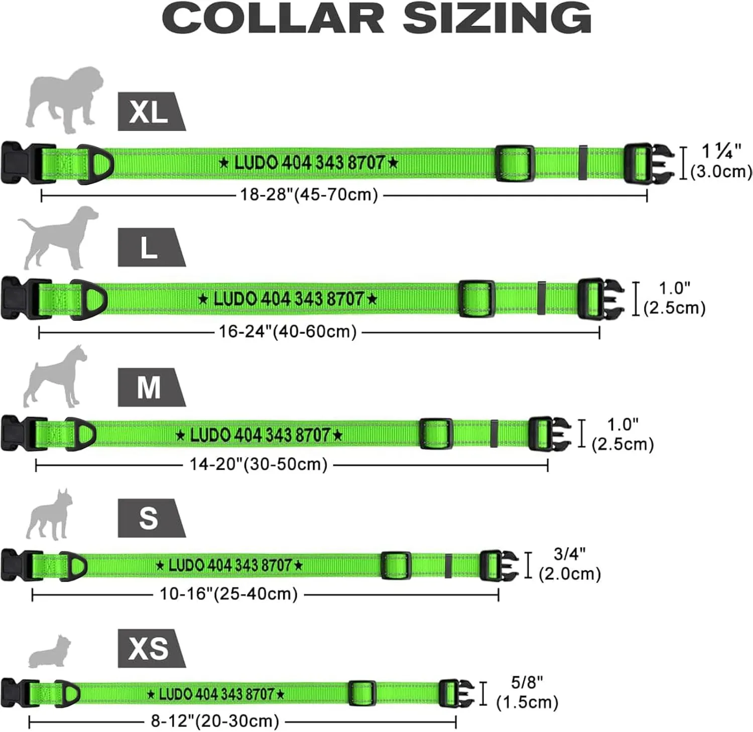 TagME Personalized Dog Collar with Name, Embroidered Custom Dog Collars with Pet Name and Phone Number for Medium Dogs, Green