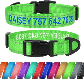 TagME Personalized Dog Collar with Name, Embroidered Custom Dog Collars with Pet Name and Phone Number for Medium Dogs, Green