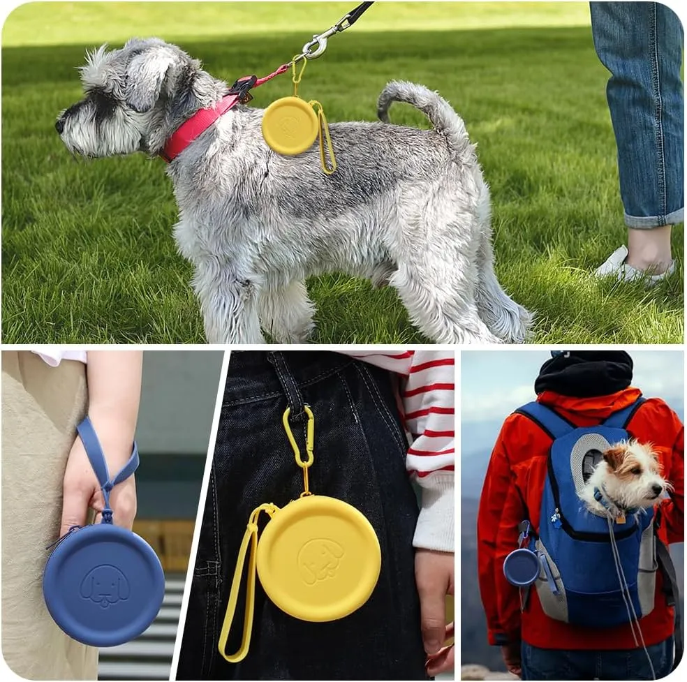WALLFID Silicone Dog Treat Pouch Small Bag,with Pet Training Clicker,Walking Bag for Dog and Cat,Pocket Size,Easy to Clean,Odorless,Zipper Design,Moisture-Proof,Travel Walking Bag (Yello&Blue, 2PCS)