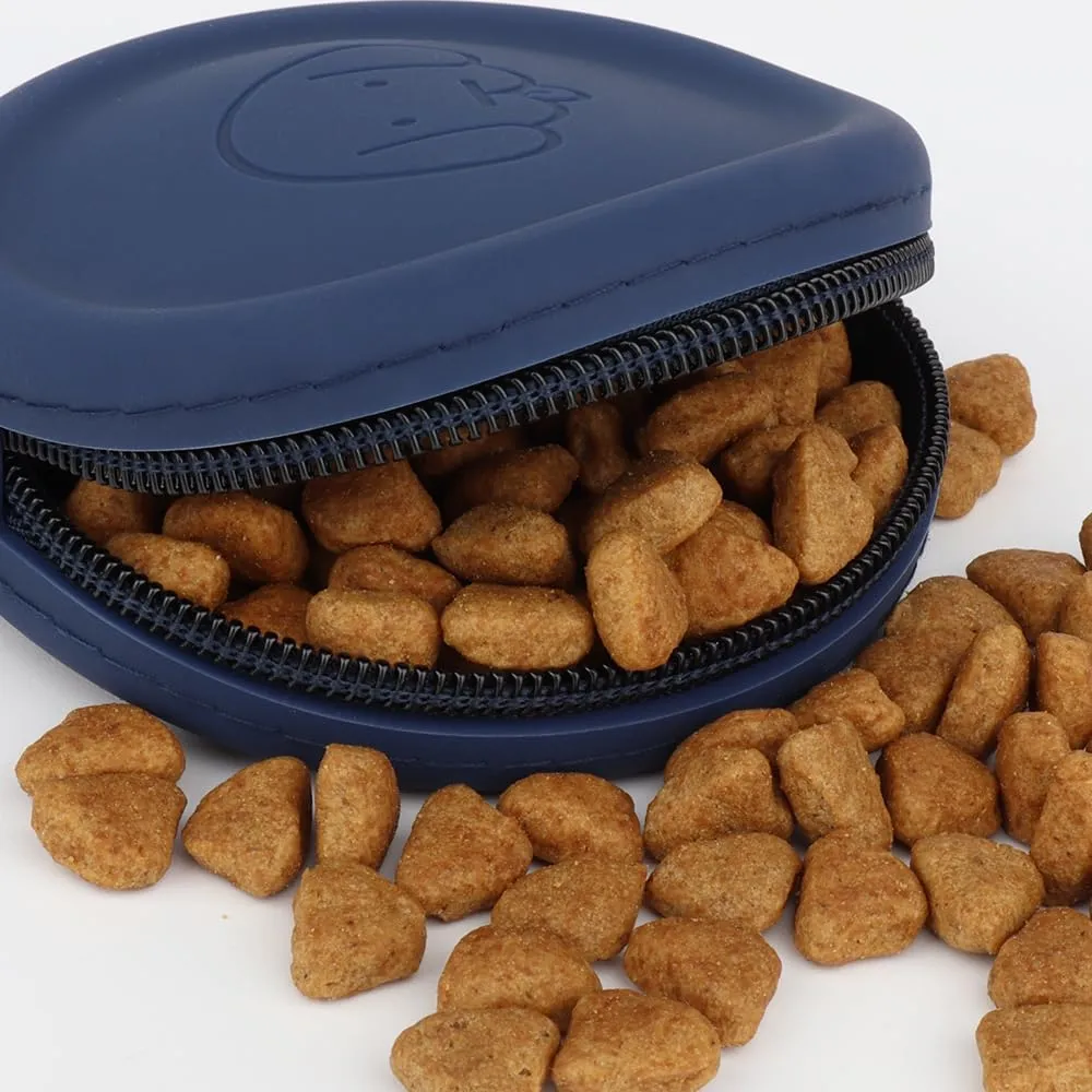 WALLFID Silicone Dog Treat Pouch Small Bag,with Pet Training Clicker,Walking Bag for Dog and Cat,Pocket Size,Easy to Clean,Odorless,Zipper Design,Moisture-Proof,Travel Walking Bag (Yello&Blue, 2PCS)