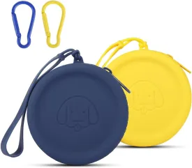 WALLFID Silicone Dog Treat Pouch Small Bag,with Pet Training Clicker,Walking Bag for Dog and Cat,Pocket Size,Easy to Clean,Odorless,Zipper Design,Moisture-Proof,Travel Walking Bag (Yello&Blue, 2PCS)